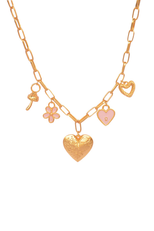 Cadena charms corazon flor hongo candado