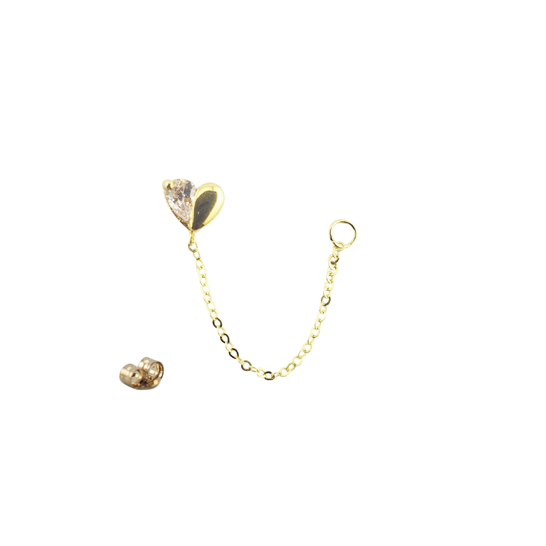 Arete corazon mitad liso y cadena