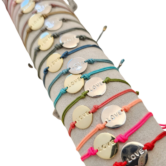 Pulsera hilo y placa love 23 colores