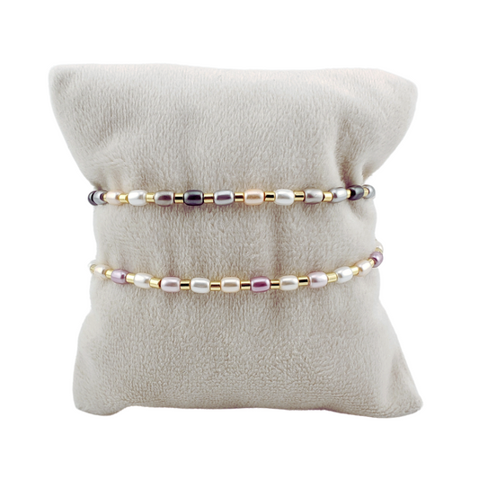 Pulseras perlas artificial y cristales.