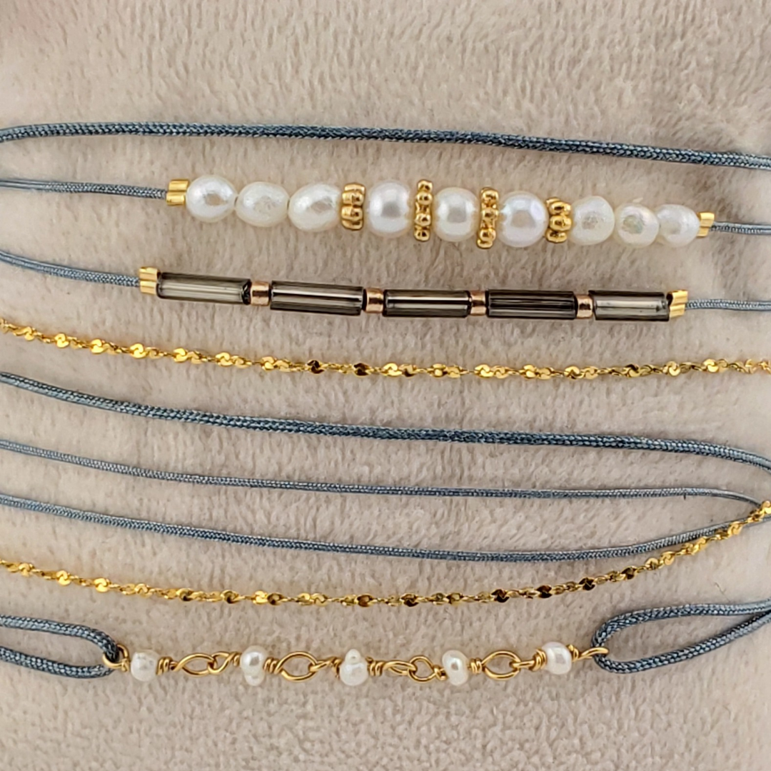 Pulsera set 2 vueltas y ajustable perlas barrocas