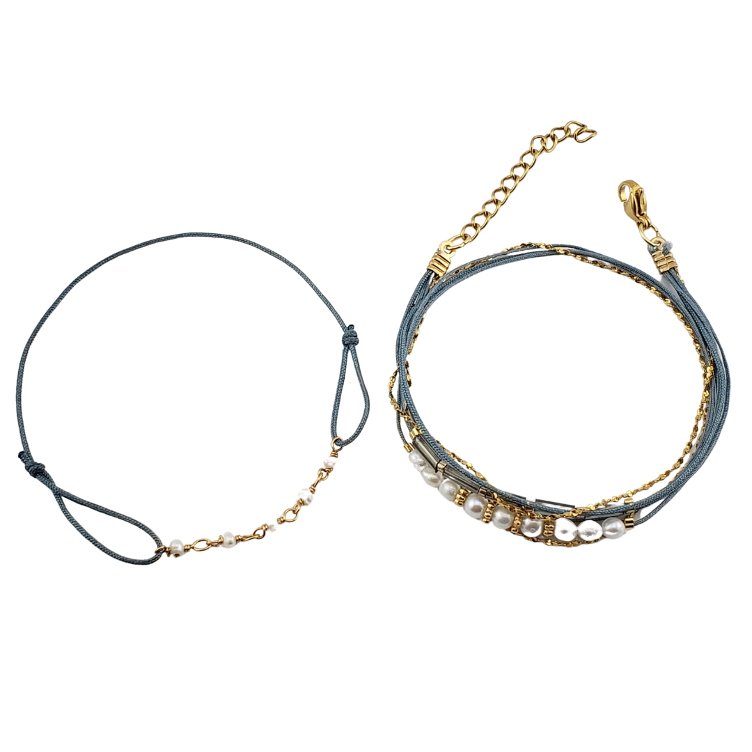 Pulsera set 2 vueltas y ajustable perlas barrocas