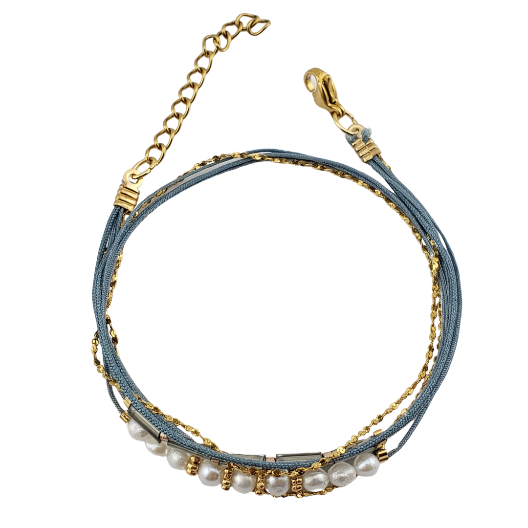 Pulsera set 2 vueltas y ajustable perlas barrocas