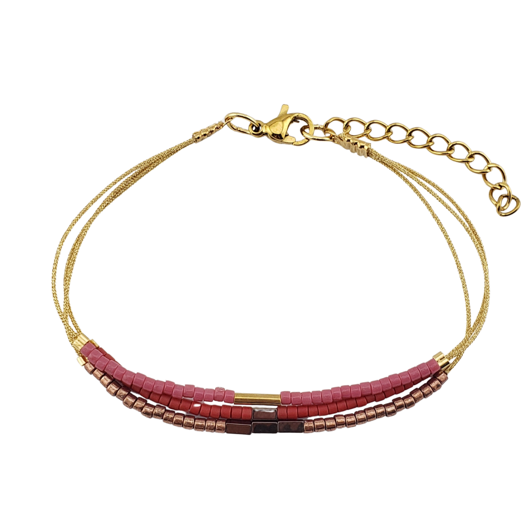 Pulsera triple hilo cristales.