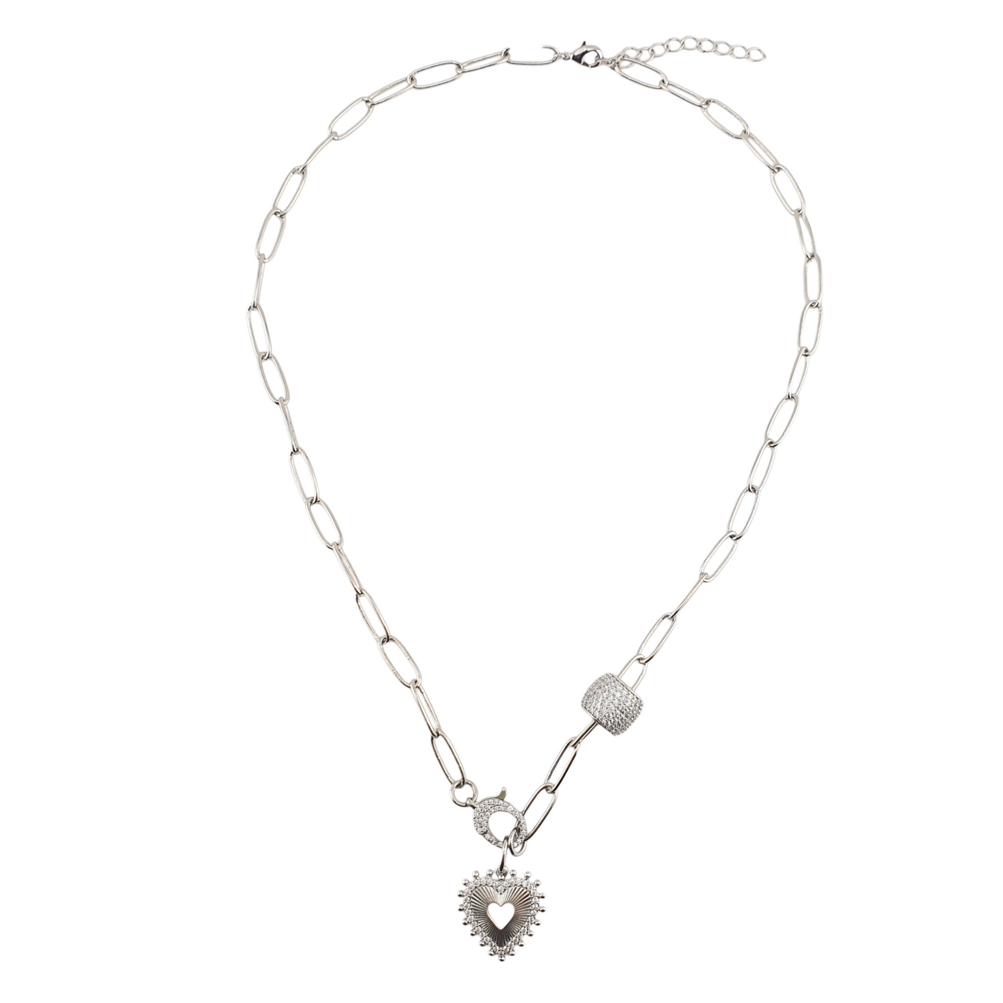 Cadena broche frente corazon y barril full circonias