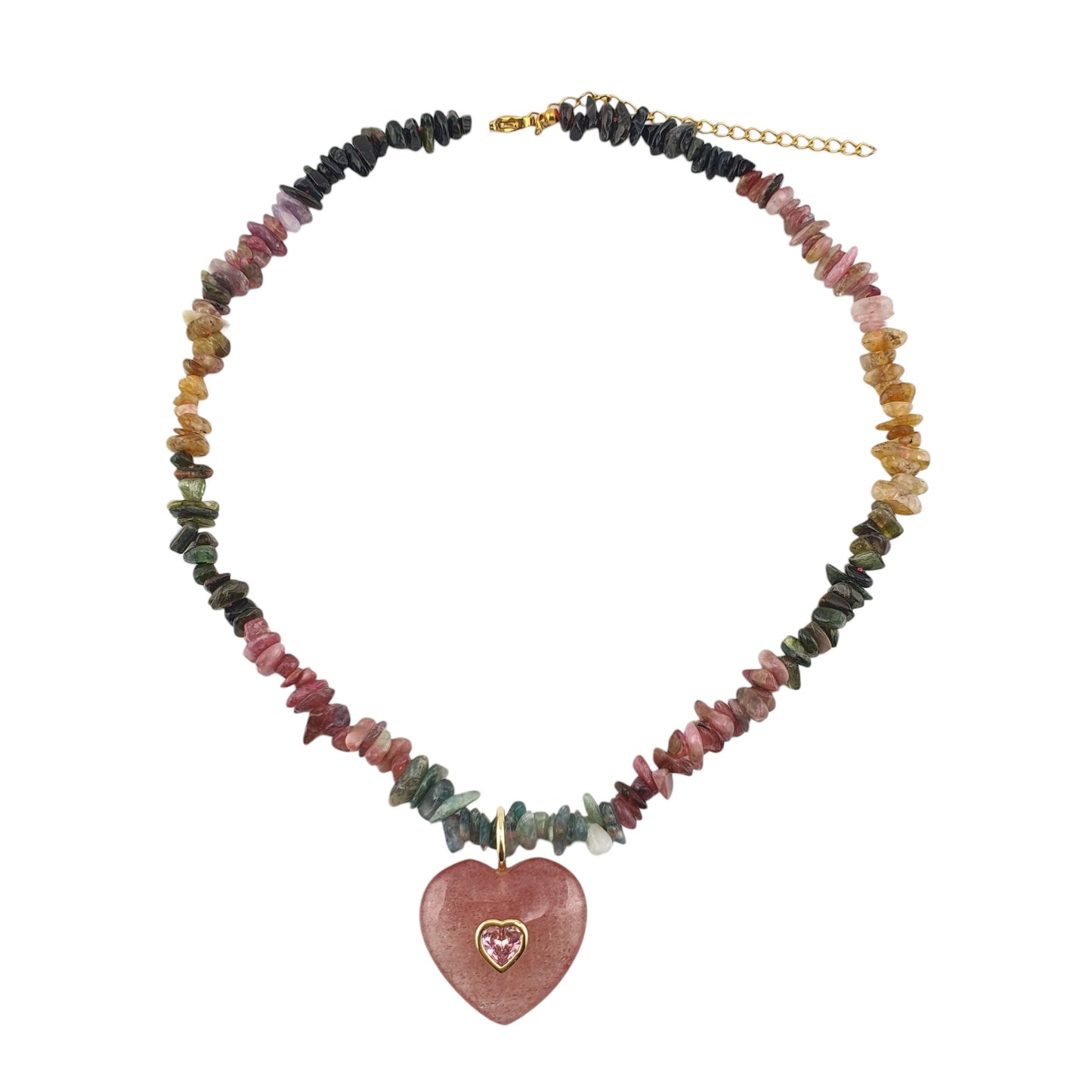Collar pukka turmalina irregular corazón quarzo fresa