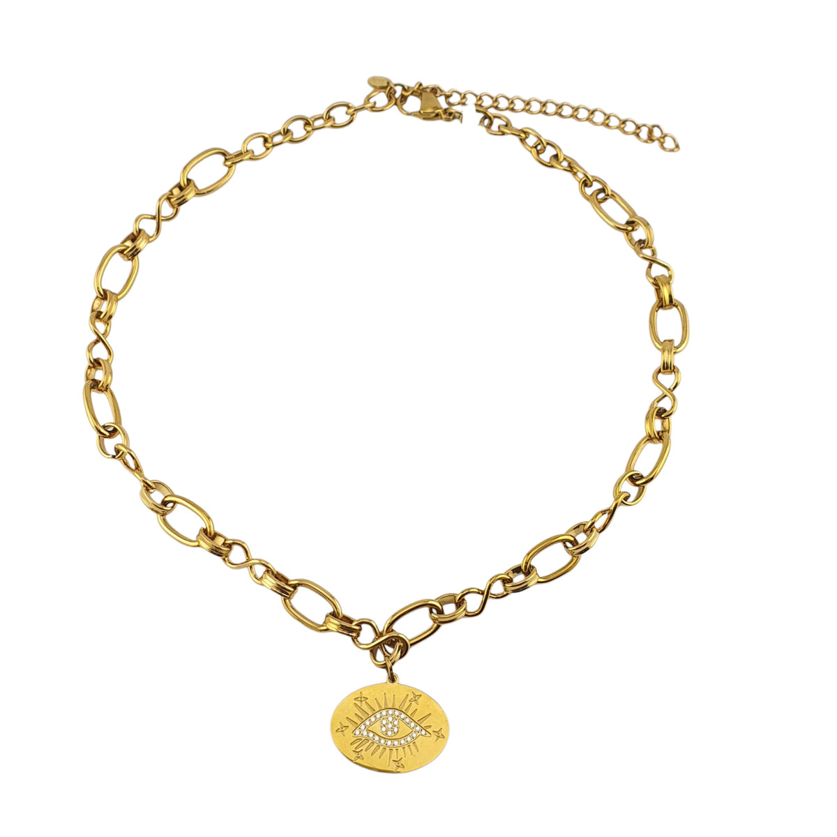 Cadena oval grapa e infinito y placa ojo oval
