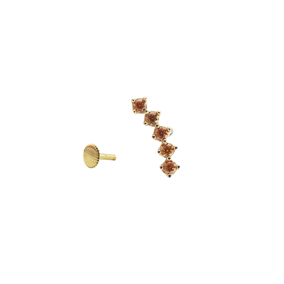 Arete curva rombos naranja oro 14k