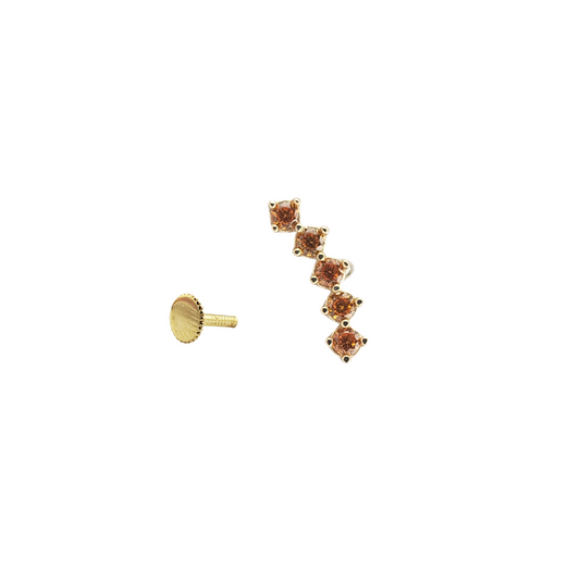 Arete curva rombos naranja oro 14k