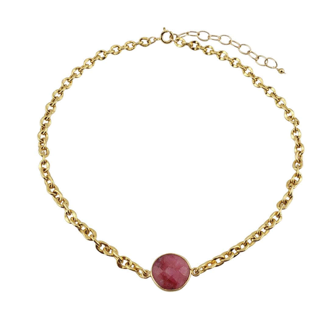 Choker eslabones redondos y piedra natural