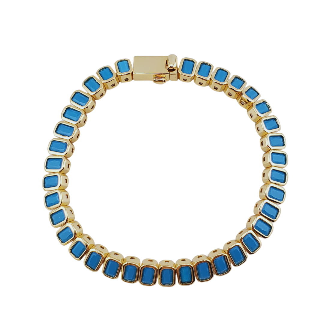 Pulsera brazalete baguettes mate turquesa enmarcadas