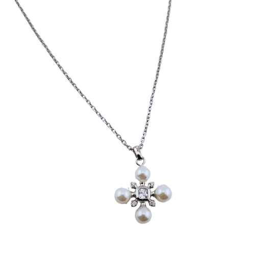 Cadena cruz chunky perla sintetica cuadro