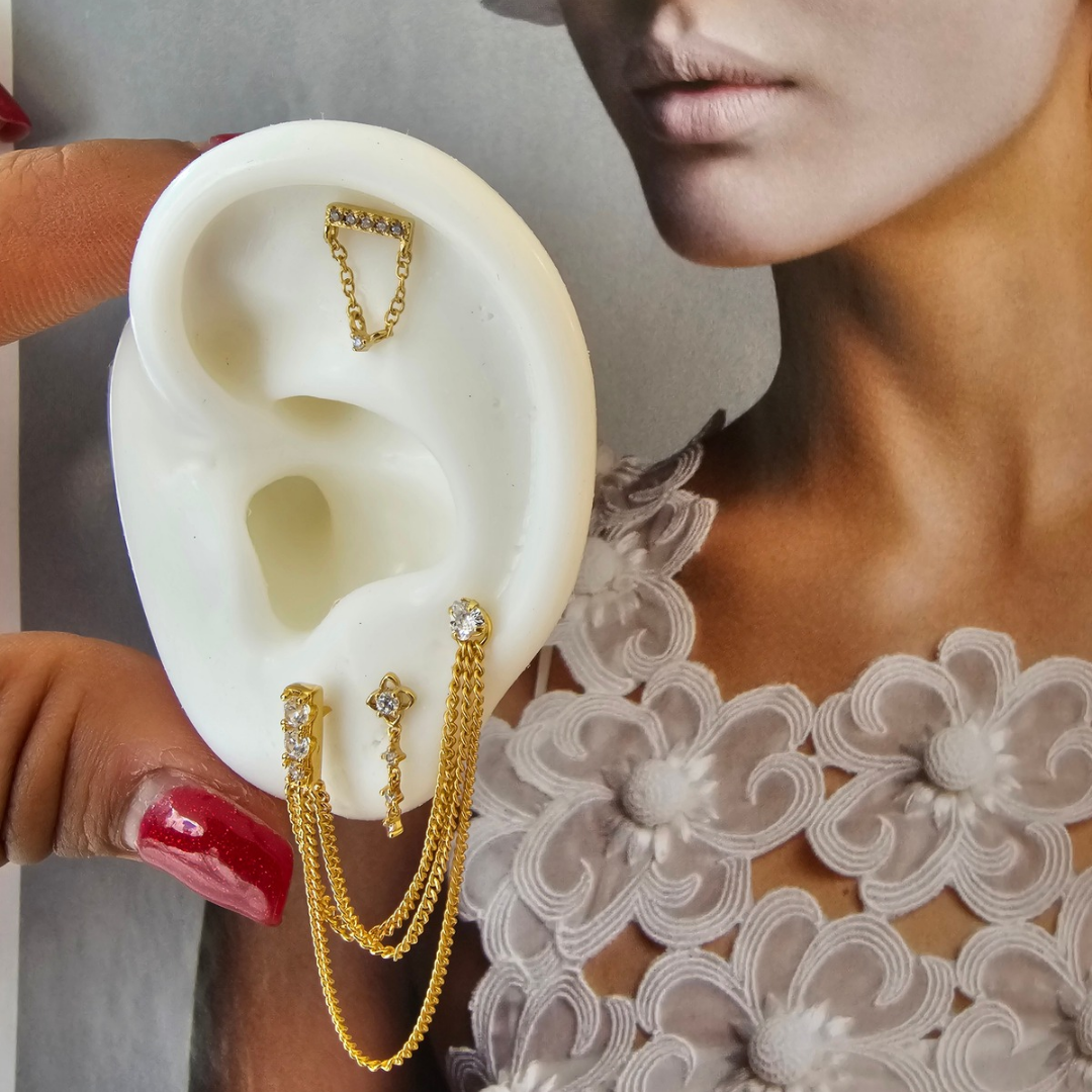 Arete barra circonia triple y cadena.