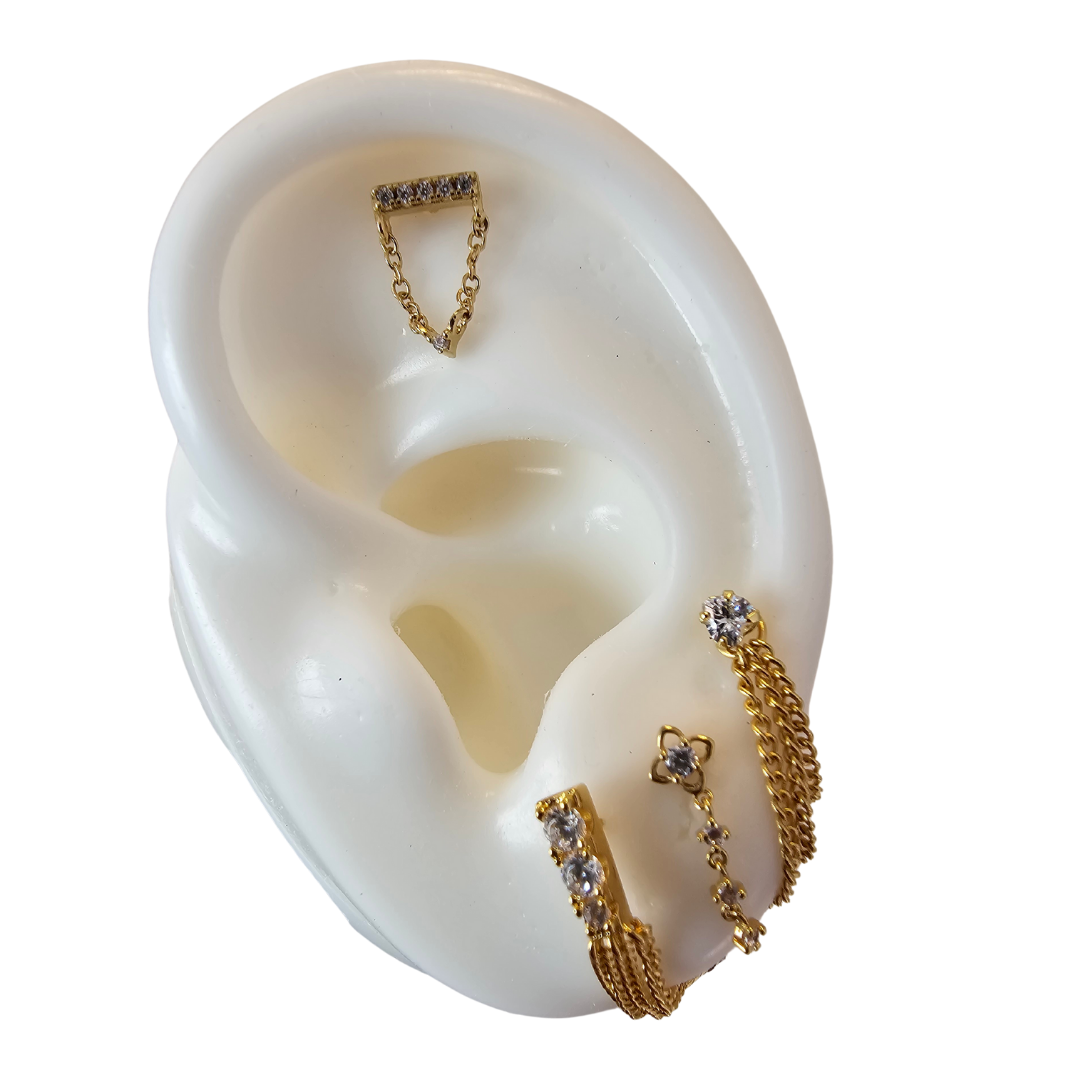 Arete barra circonia triple y cadena.