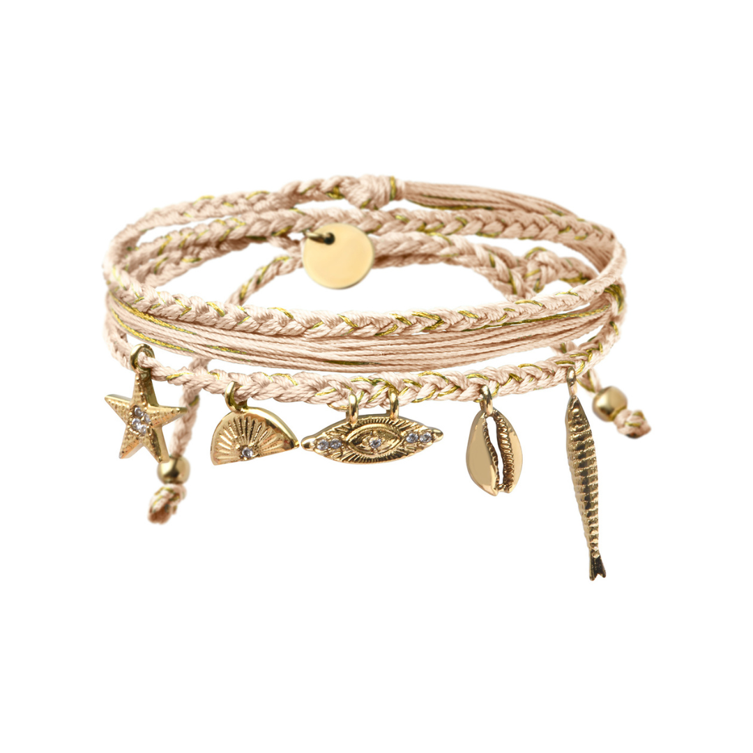 Pulsera 3 Vueltas hilo 5 charms