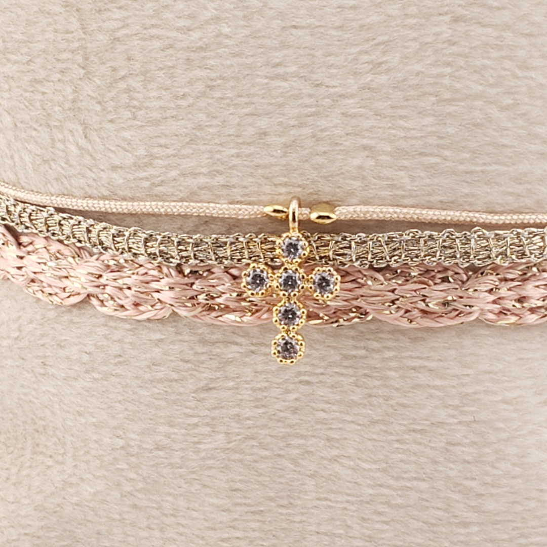 Pulsera tejida liston cruz