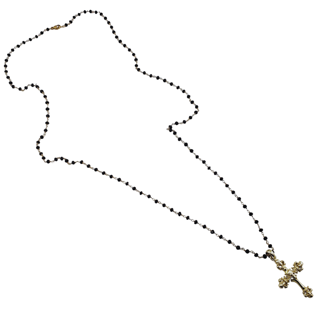 Cadena engarzada cristal cruz flor liz calavera