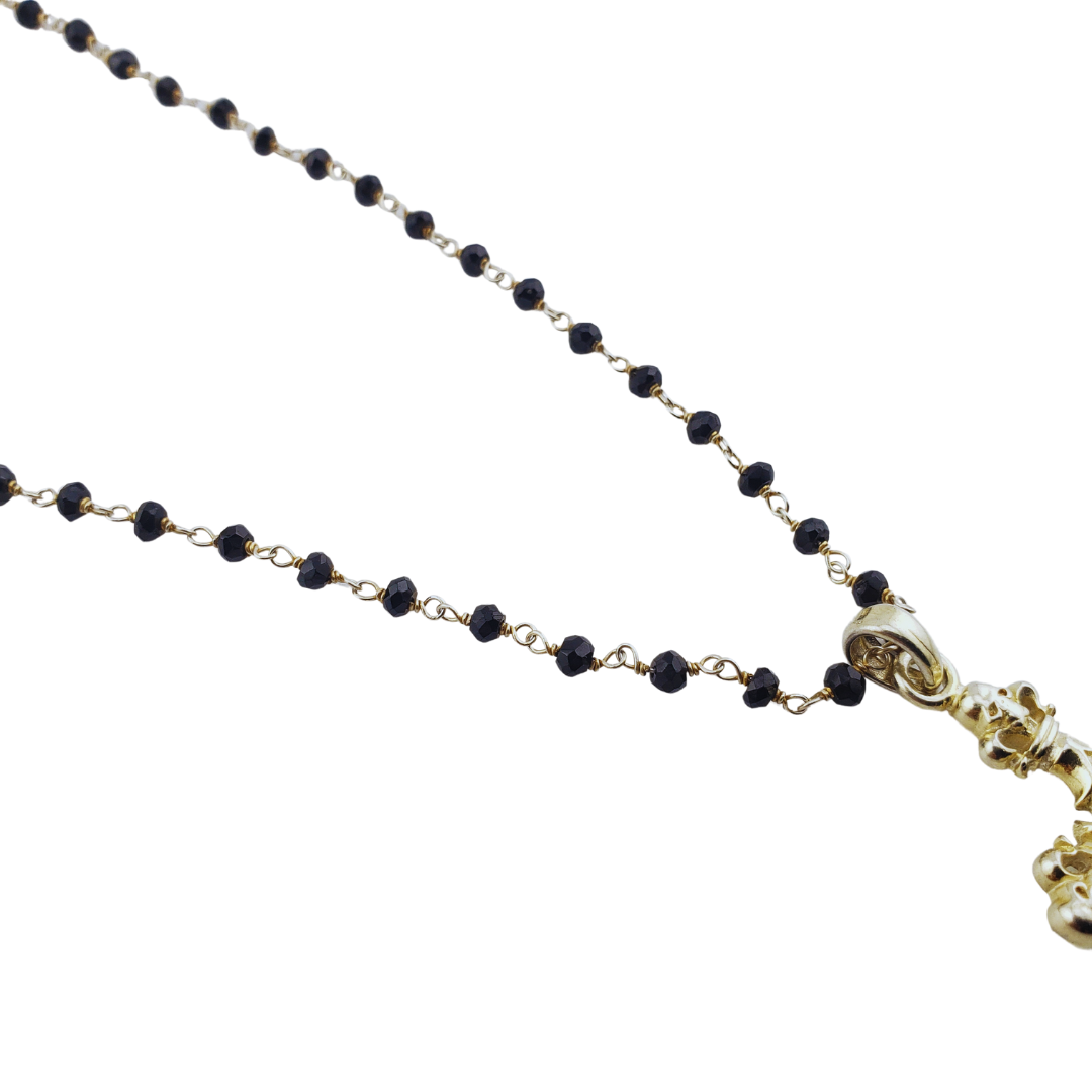 Cadena engarzada cristal cruz flor liz calavera