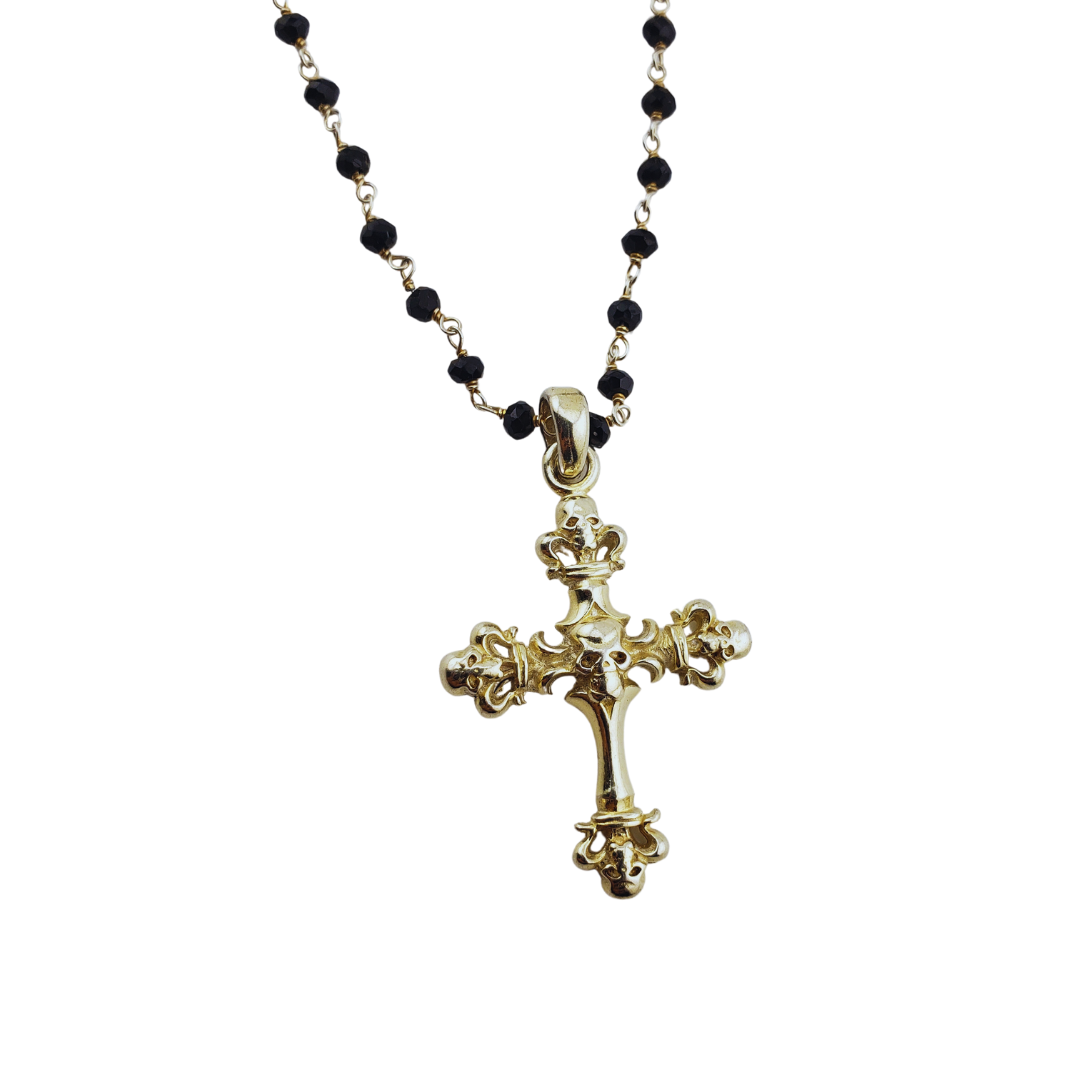 Cadena engarzada cristal cruz flor liz calavera
