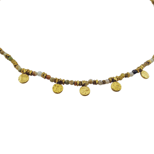Collar agata rombos monedas