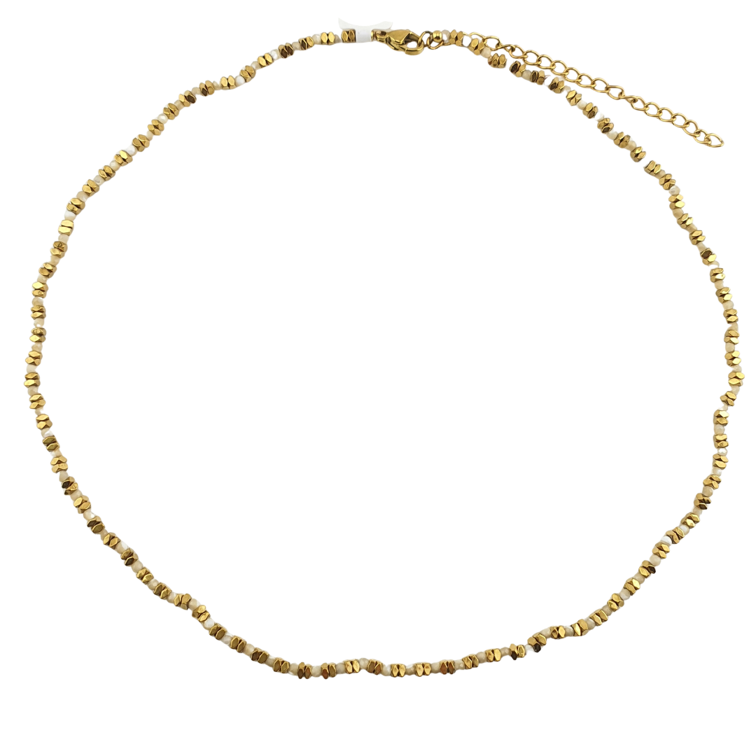 Collar rombos y bolita agatas marfil