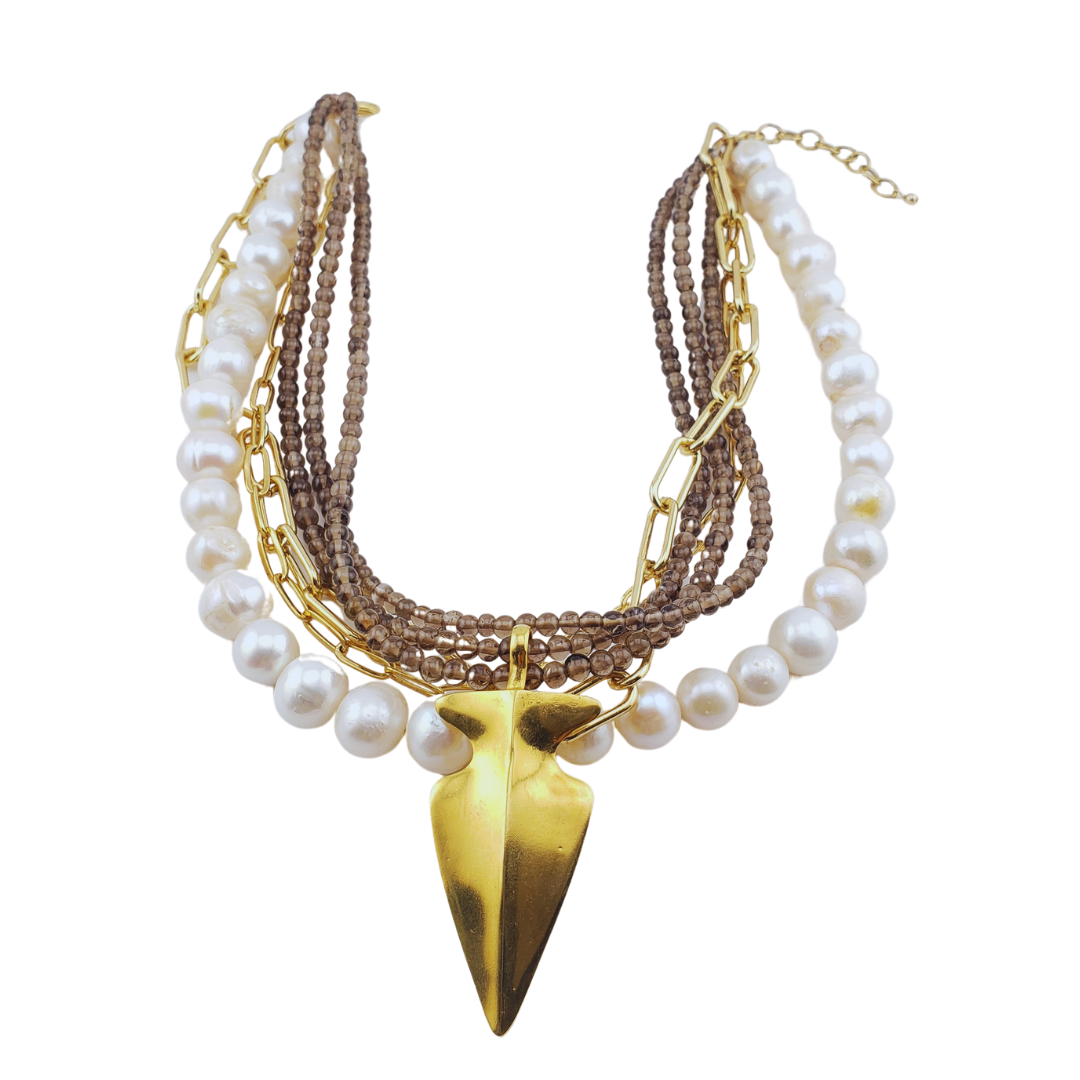 Collar perlas barrocas varias tiras y daga