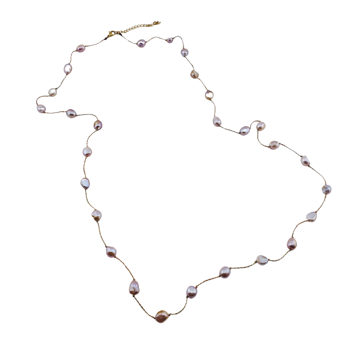Collar perlas barrocas hilo metalizado
