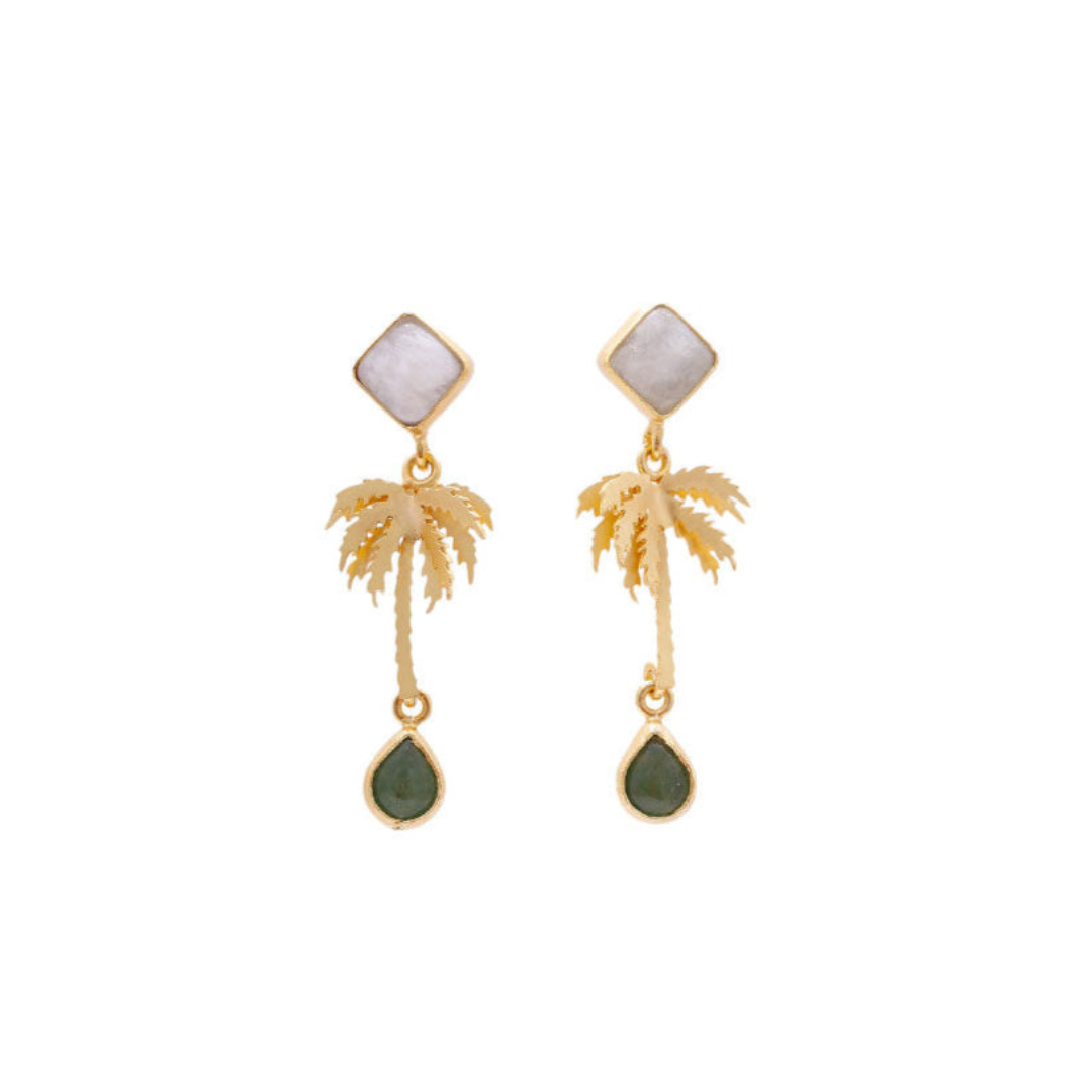 Arete palmera madre perla y jade