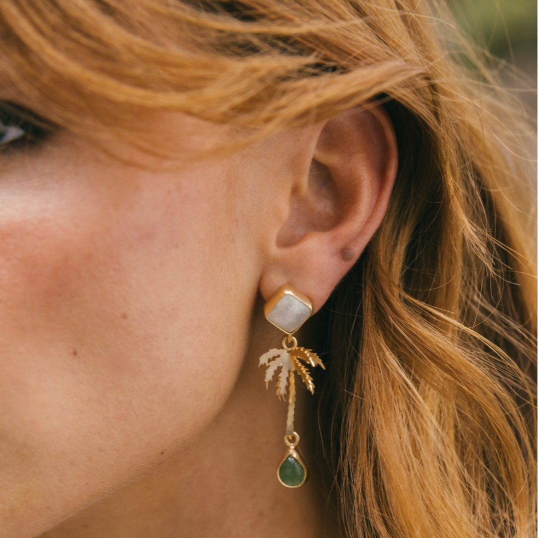 Arete palmera madre perla y jade