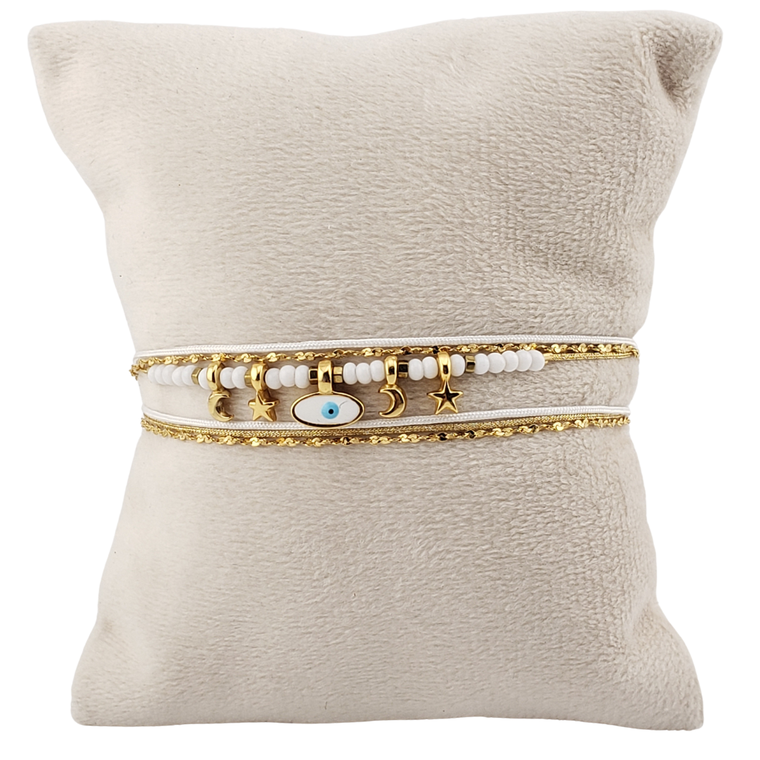 Pulsera 2 vueltas estrella, ojo y corazon