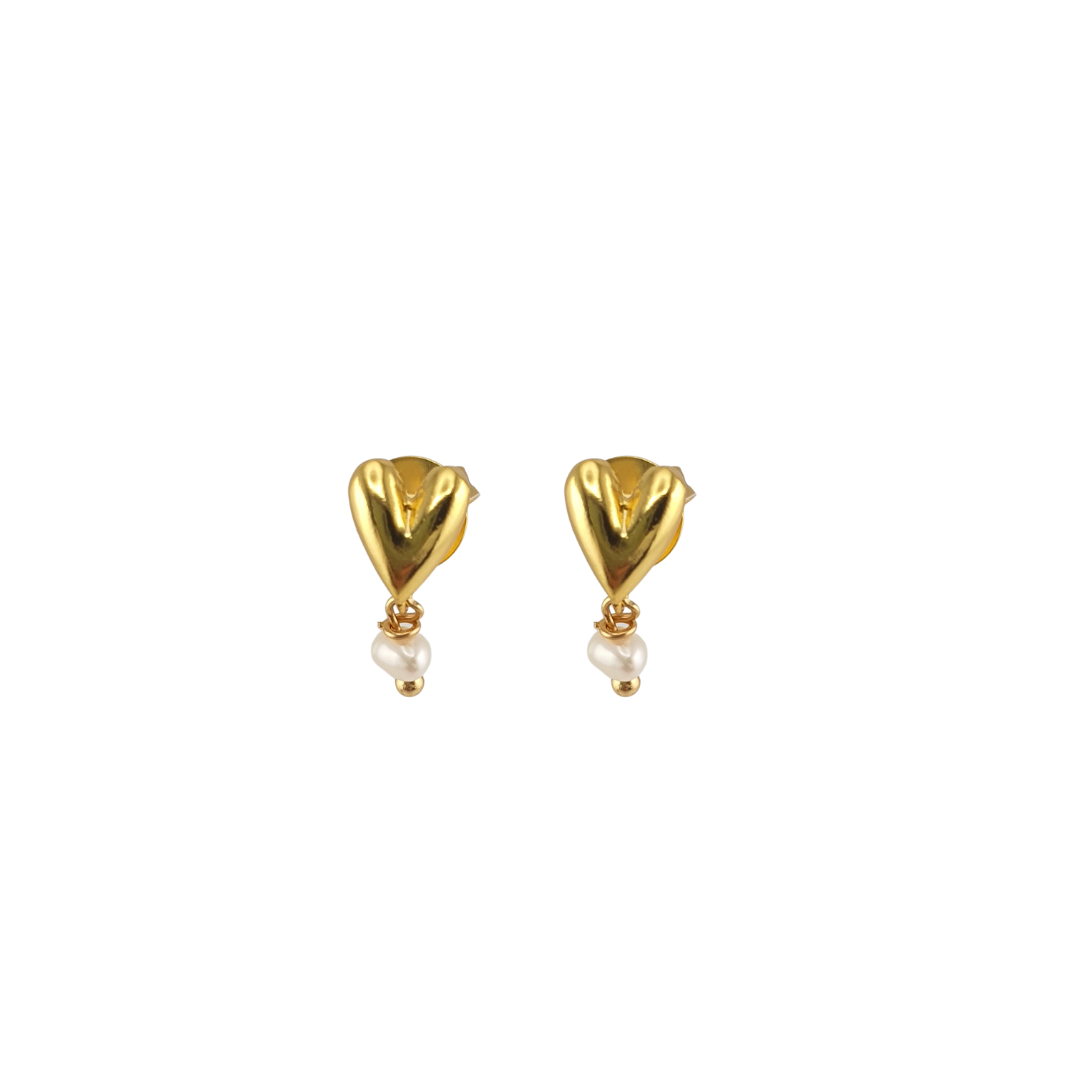 Arete corazon 3D chico perla colgante