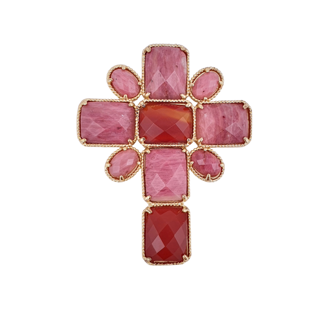 Broche cruz rosa