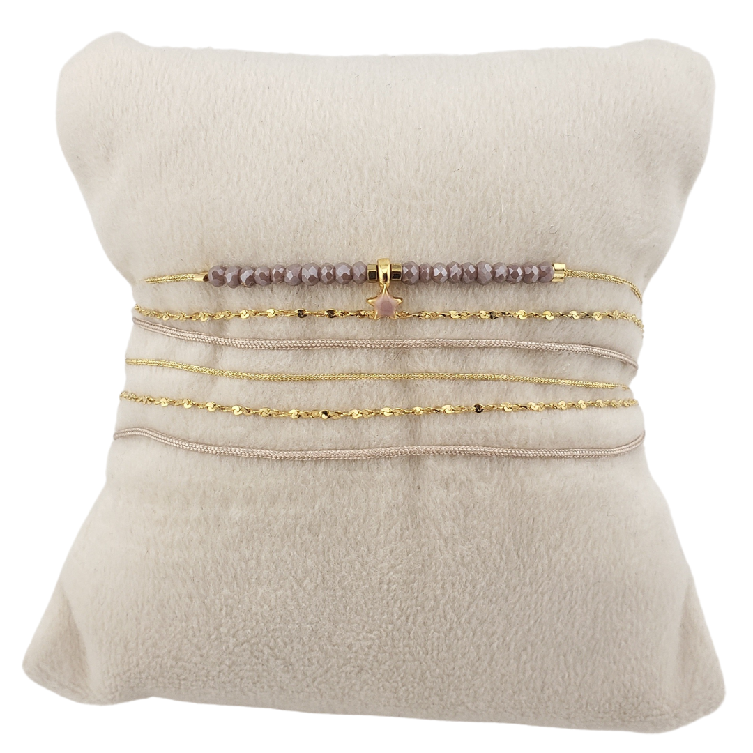 Pulsera 2 vueltas 2 hilos y cadena con corazon o estrella