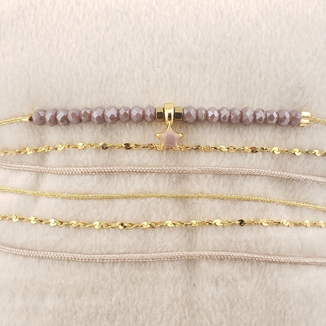 Pulsera 2 vueltas 2 hilos y cadena con corazon o estrella