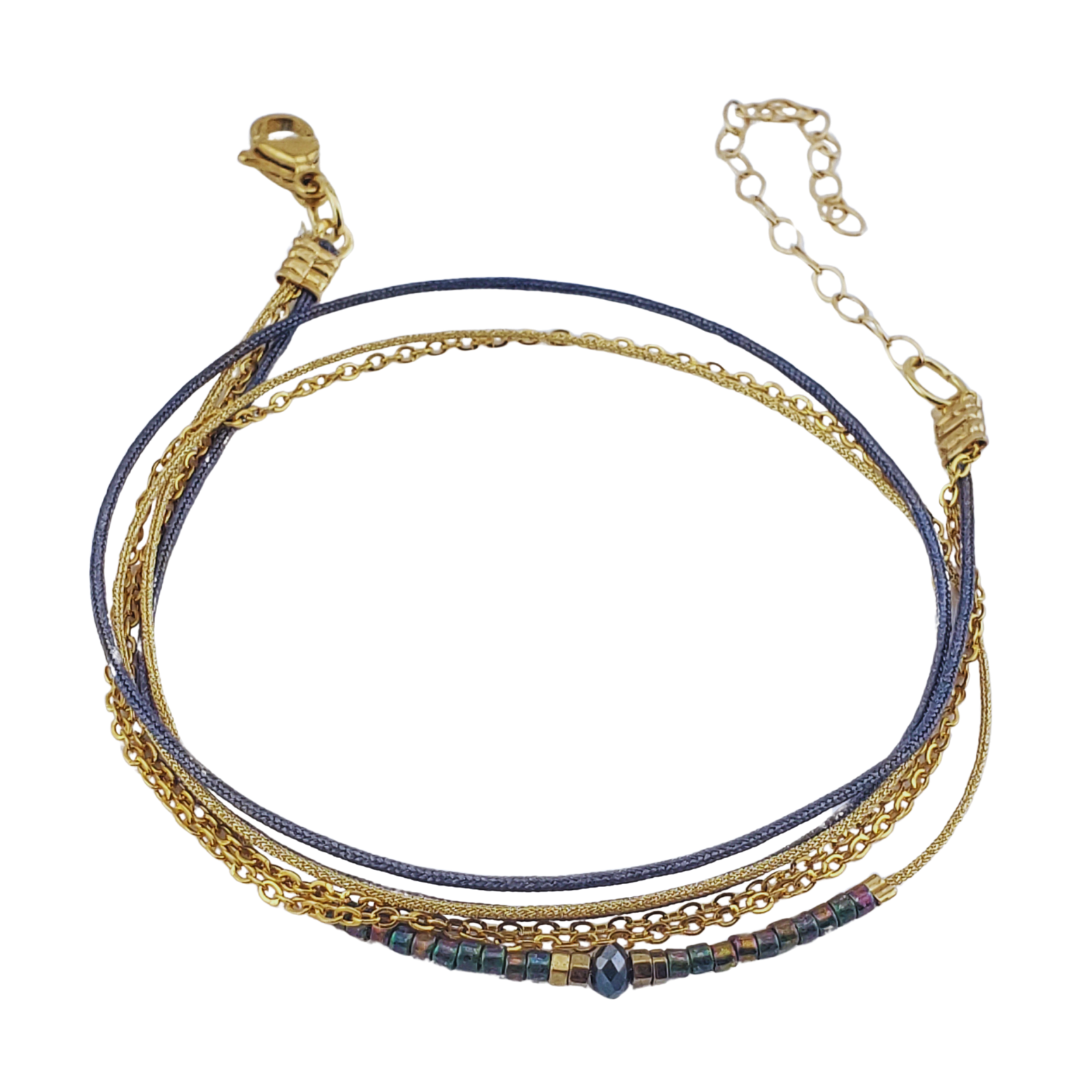 Pulsera 2 vueltas 2 hilos y cadena