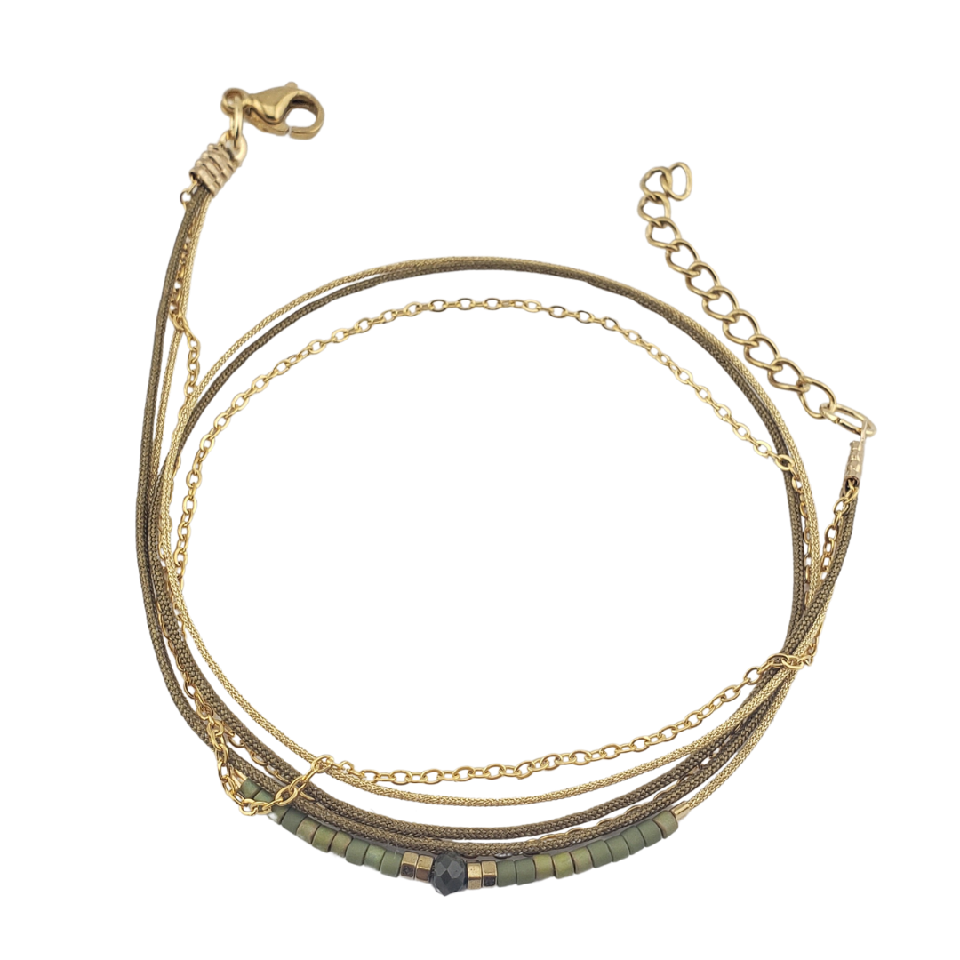 Pulsera 2 vueltas 2 hilos y cadena