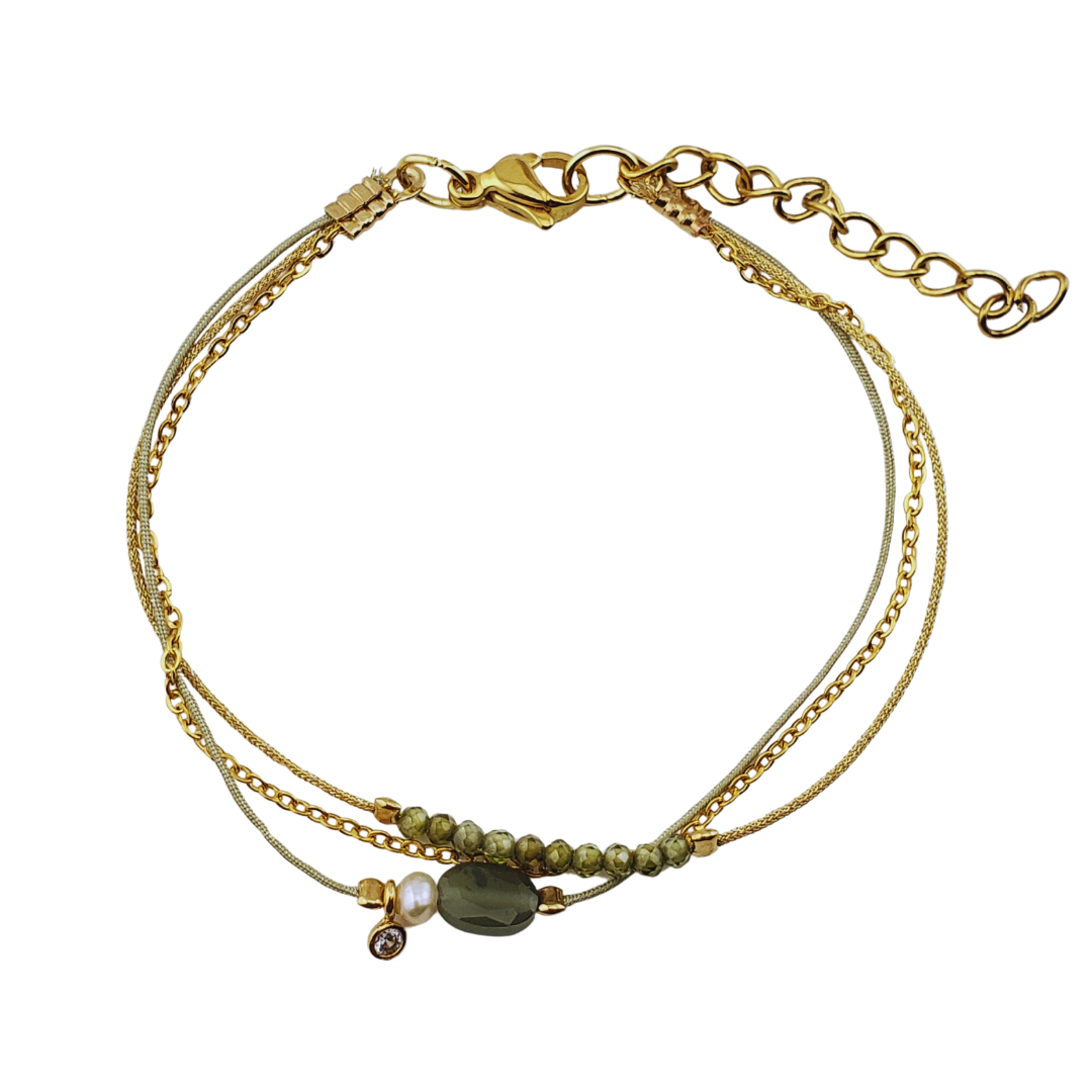 Pulsera triple cadena con 2 hilos.