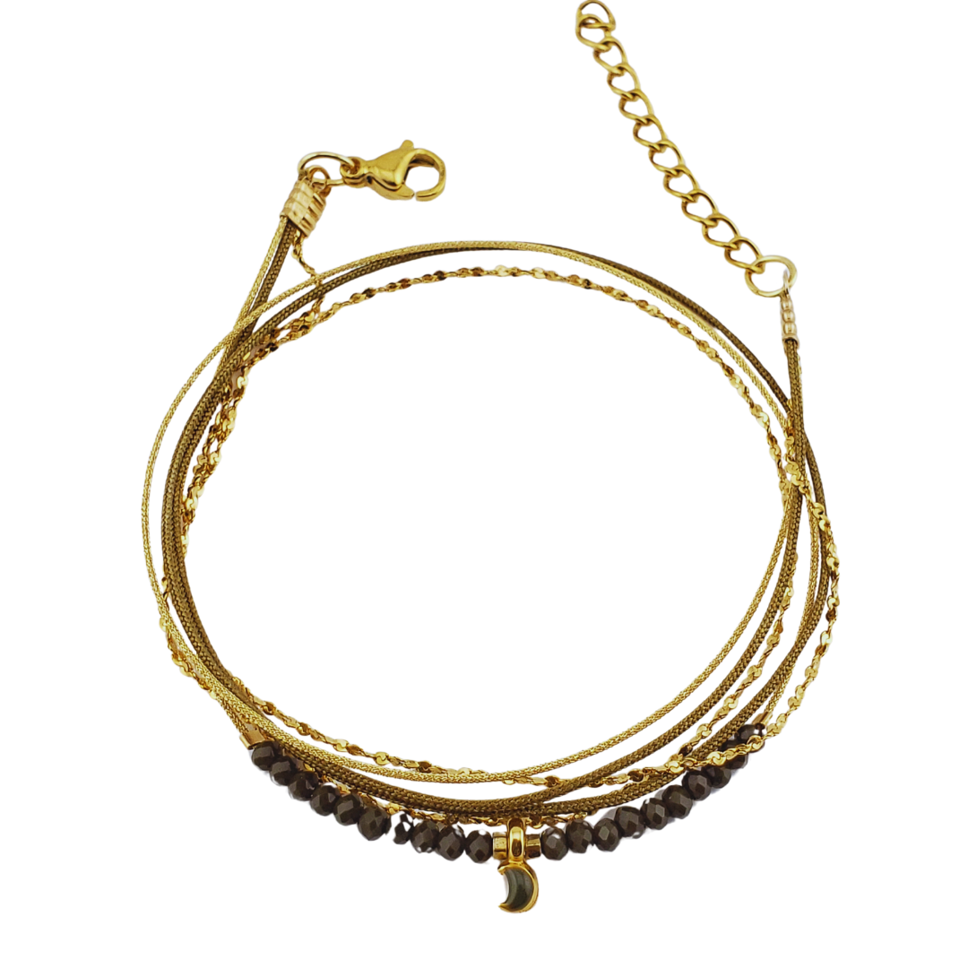 Pulsera 2 vueltas 2 hilos y cadena con corazon o estrella