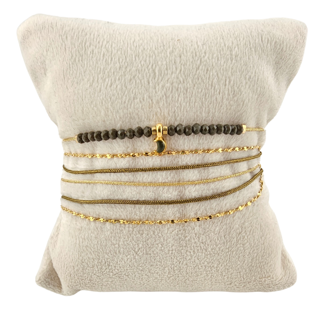 Pulsera 2 vueltas 2 hilos y cadena con corazon o estrella