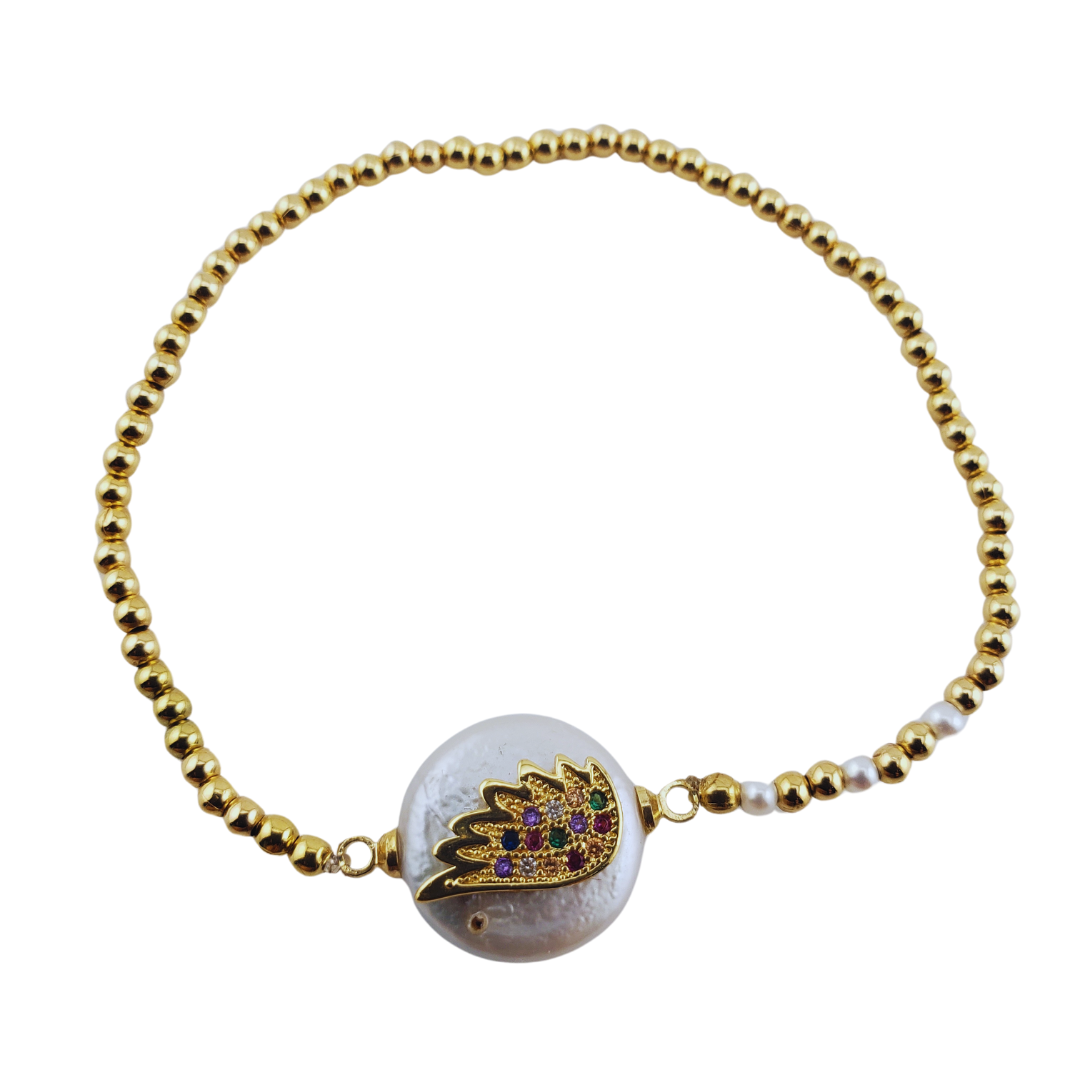 Pulsera bimetal perla Keishi con ala