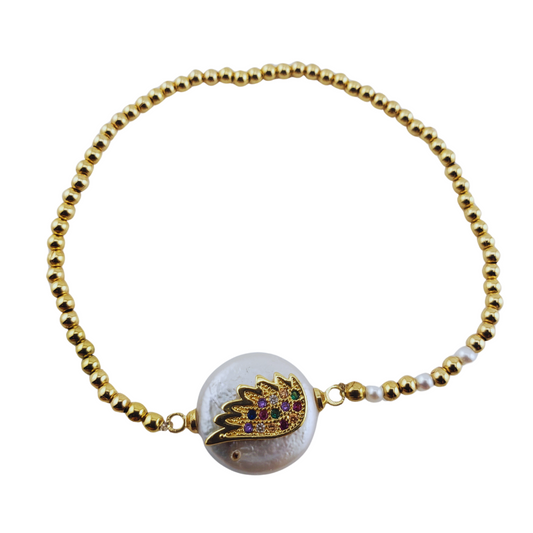 Pulsera bimetal perla Keishi con ala