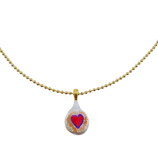 Collar bolitas perla barroca corazon