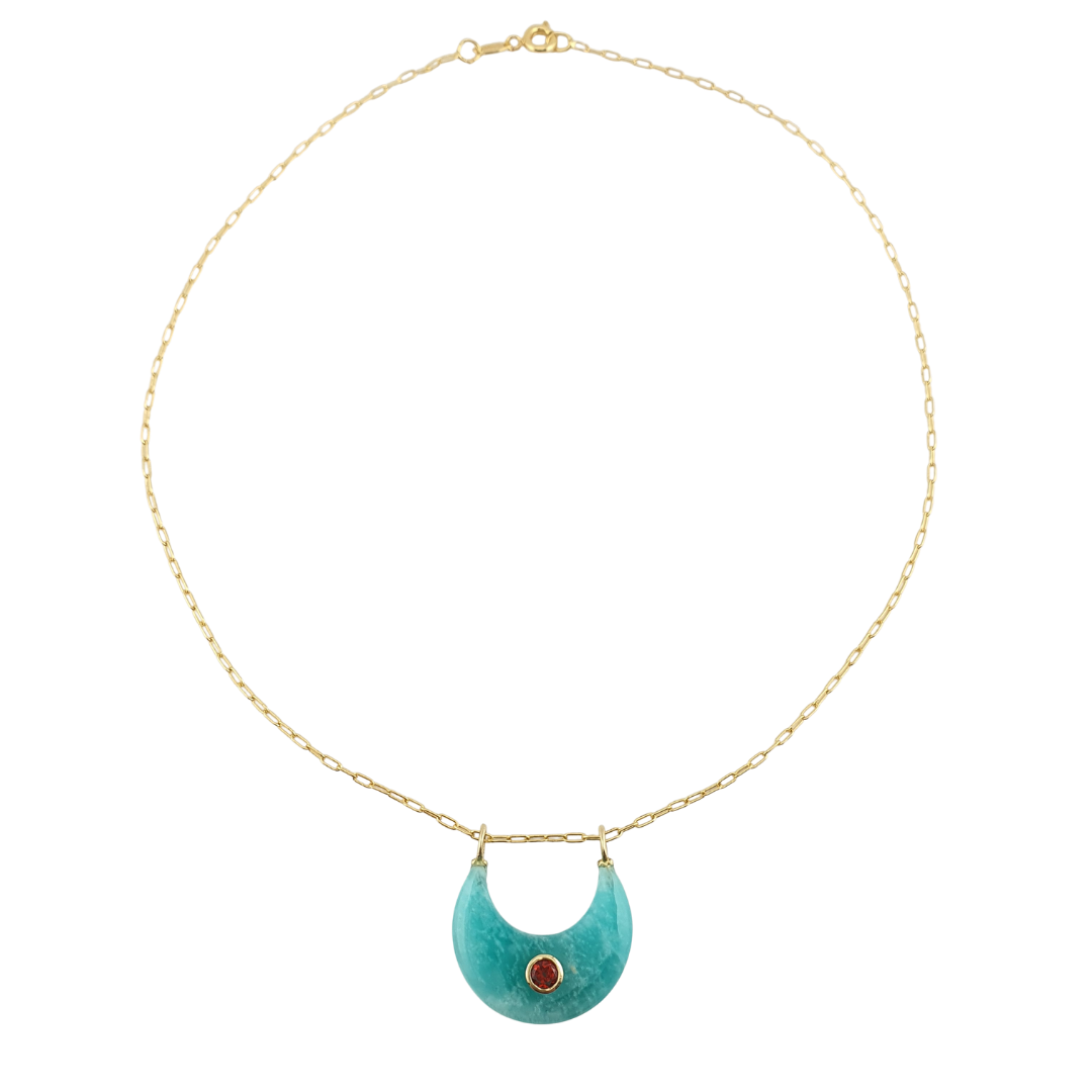 Cadena luna aquamarina circonias ambar link mini