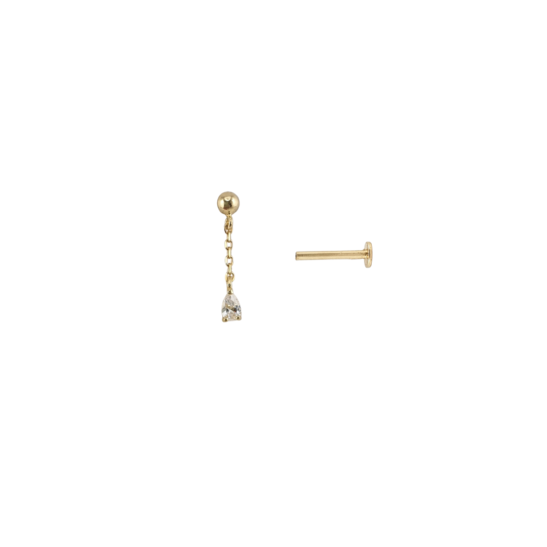 Arete punto liso y gota colgante cadena oro