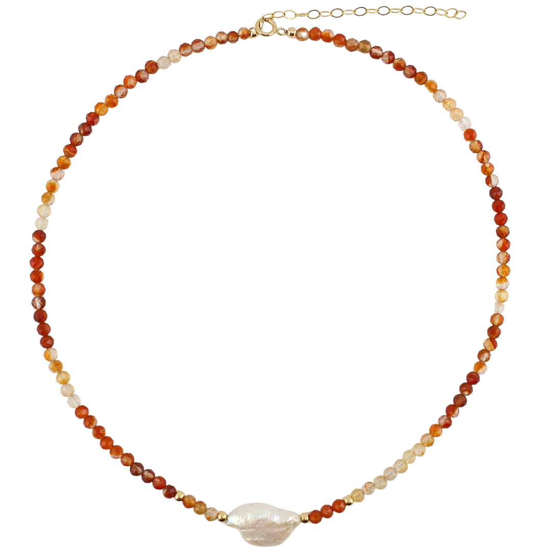 Collar cornalina miel perla