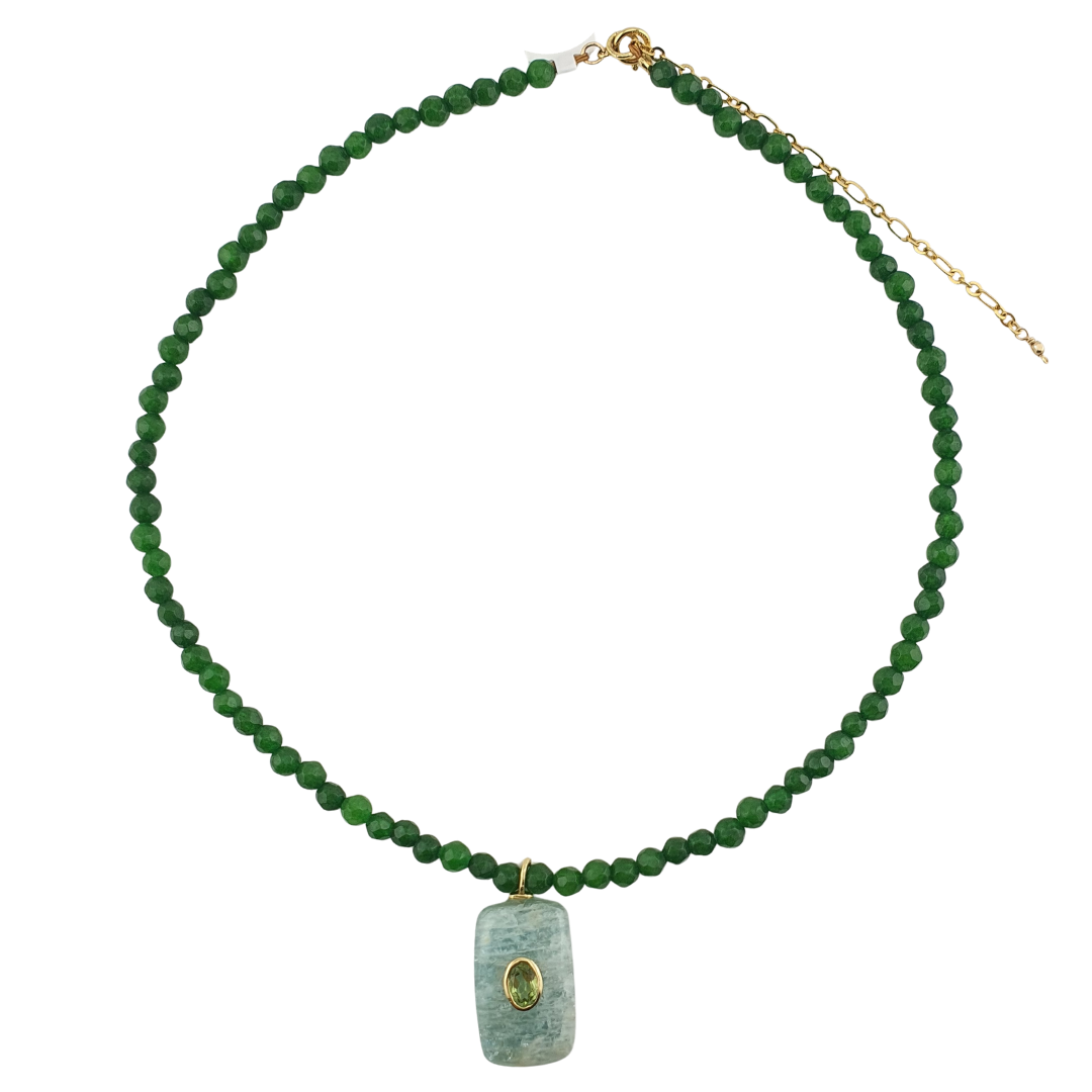 Collar jade facetado y aguamarina