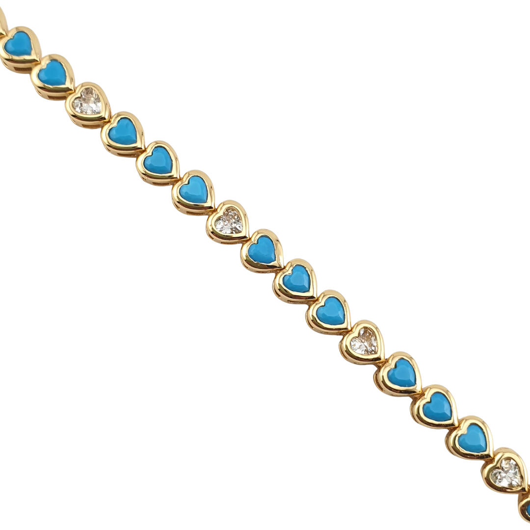 Pulsera corazones circonias turquesa