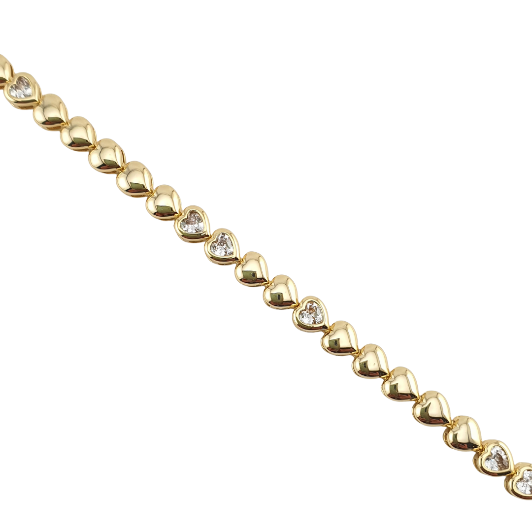 Pulsera corazones lisos y circonias