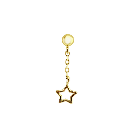 Arete bolita cadena estrella colgante  oro