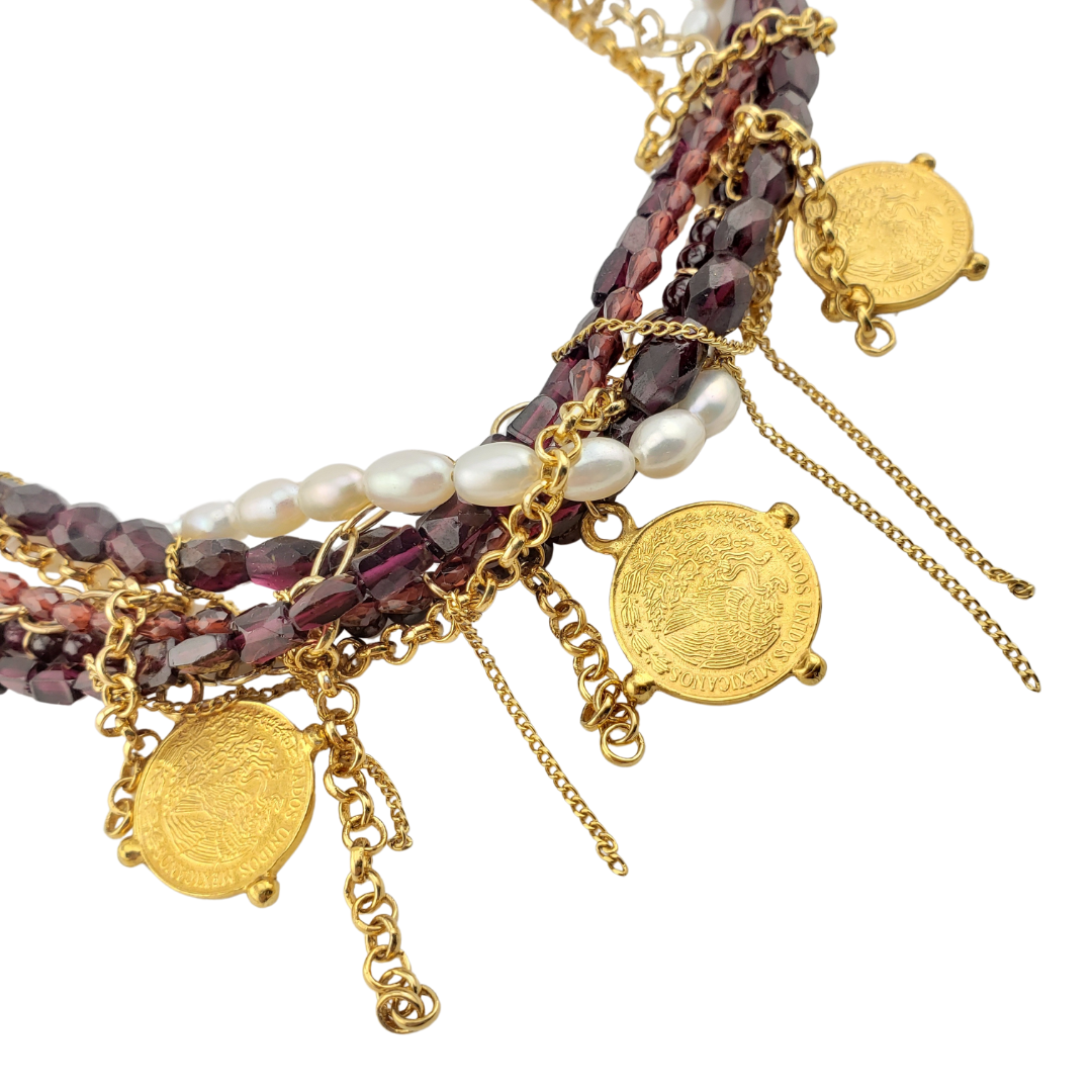 Collar 5 tiras granate perlas barrocas josefas checos